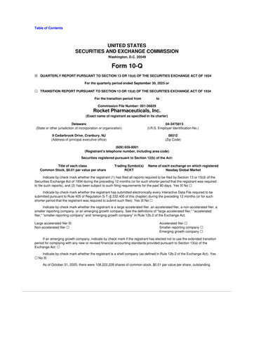 Thumbnail Rocket Pharmaceuticals
 10-Q Quarterly Report FY2025 
