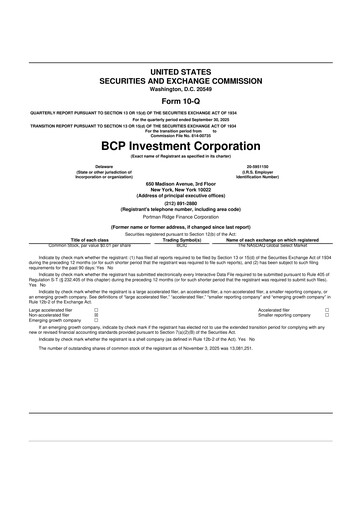 Thumbnail BCP Investment Corporation 10-Q Quarterly Report FY2025 