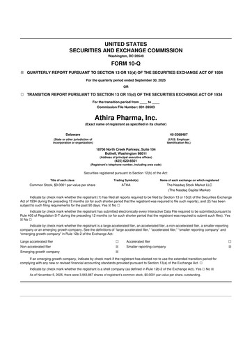 Thumbnail Athira Pharma 10-Q Quarterly Report FY2025 