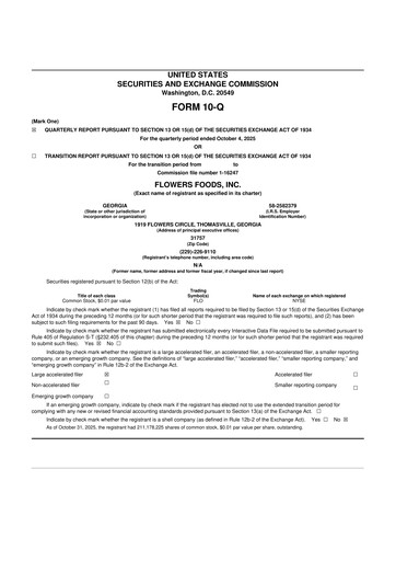 Miniature Flowers Foods
 10-Q Rapport trimestriel 2025 