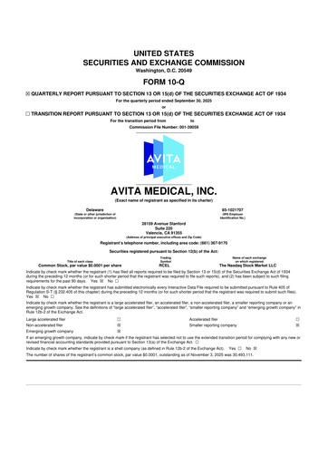 Vorschaubild AVITA Medical
 10-Q Quartalsbericht 2025 