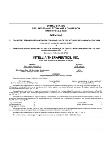 Thumbnail Intellia Therapeutics 10-Q Quarterly Report FY2025 