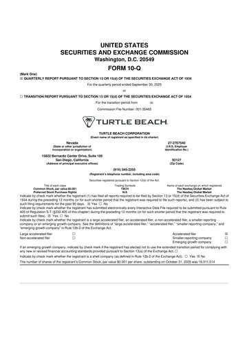 Thumbnail Turtle Beach Corp
 10-Q Quarterly Report FY2025 