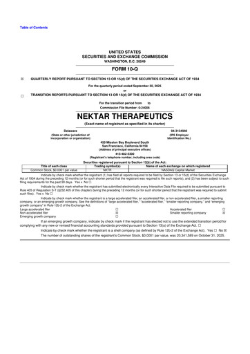 Thumbnail Nektar Therapeutics
 10-Q Quarterly Report FY2025 