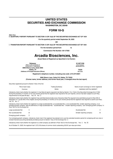 Thumbnail Arcadia Biosciences 10-Q Quarterly Report FY2025 