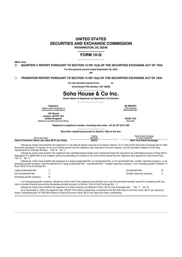 Vorschaubild Soho House & Co 10-Q Quartalsbericht 2025 