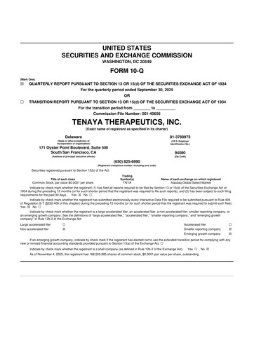 Miniature Tenaya Therapeutics 10-Q Rapport trimestriel 2025 