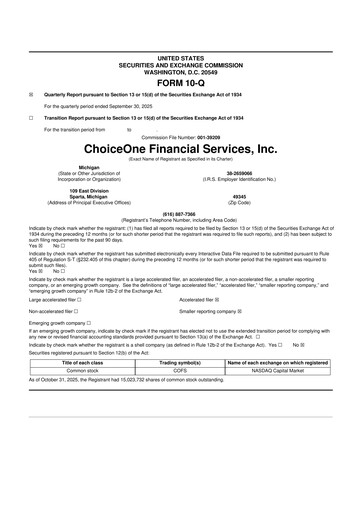 Miniature ChoiceOne Financial Services 10-Q Rapport trimestriel 2025 