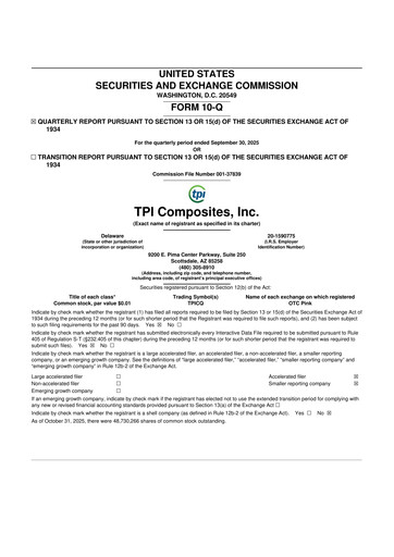 Miniature TPI Composites 10-Q Rapport trimestriel 2025 