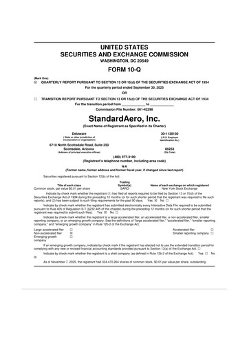 Miniature StandardAero 10-Q Rapport trimestriel 2025 