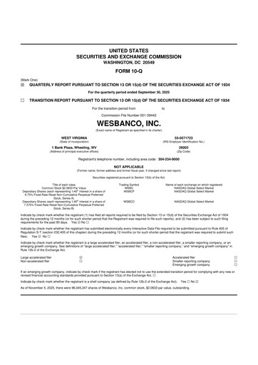 Miniature WesBanco 10-Q Rapport trimestriel  