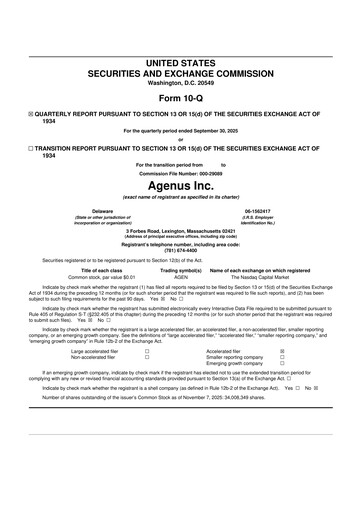 Thumbnail Agenus
 10-Q Quarterly Report FY2025 