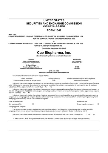 Miniature Cue Biopharma 10-Q Rapport trimestriel 2025 