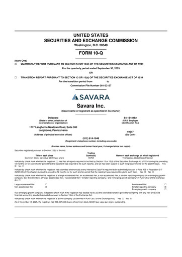 Thumbnail Savara 10-Q Quarterly Report FY2025 