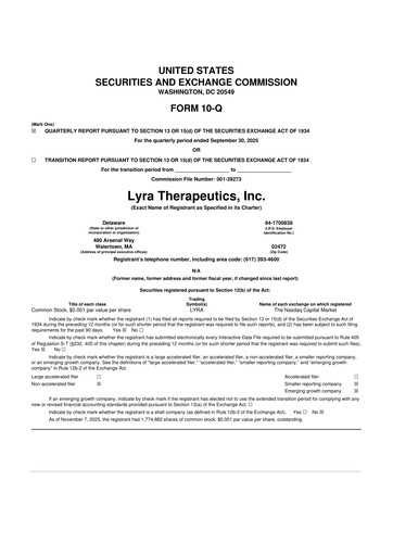 Miniature Lyra Therapeutics 10-Q Rapport trimestriel 2025 