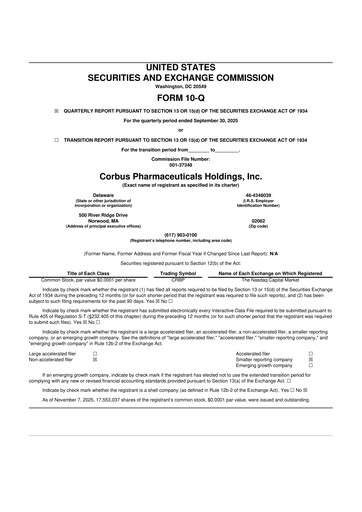 Thumbnail Corbus Pharmaceuticals
 10-Q Quarterly Report FY2025 