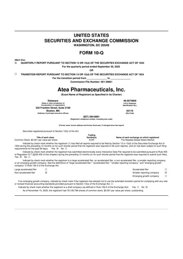 Miniature Atea Pharmaceuticals 10-Q Rapport trimestriel 2025 