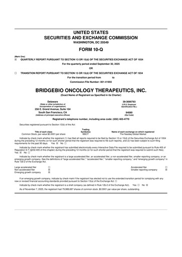 Vorschaubild BridgeBio Oncology Therapeutics 10-Q Quartalsbericht 2025 