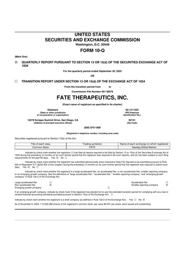 Thumbnail Fate Therapeutics
 10-Q Quarterly Report FY2025 