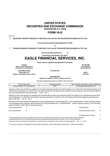 Thumbnail Eagle Financial Services 10-Q Quarterly Report FY2025 