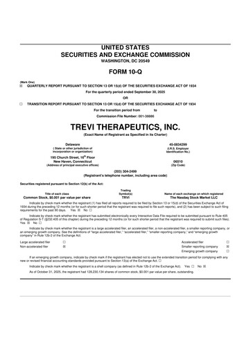 Thumbnail Trevi Therapeutics 10-Q Quarterly Report FY2025 