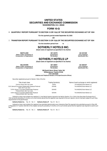 Vorschaubild Sotherly Hotels 10-Q Quartalsbericht  