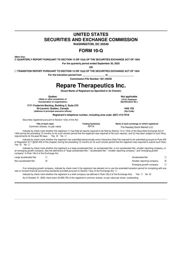 Thumbnail Repare Therapeutics 10-Q Quarterly Report FY2025 
