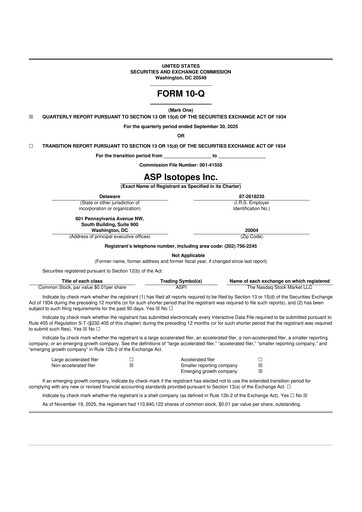 Miniature ASP Isotopes 10-Q Rapport trimestriel 2025 
