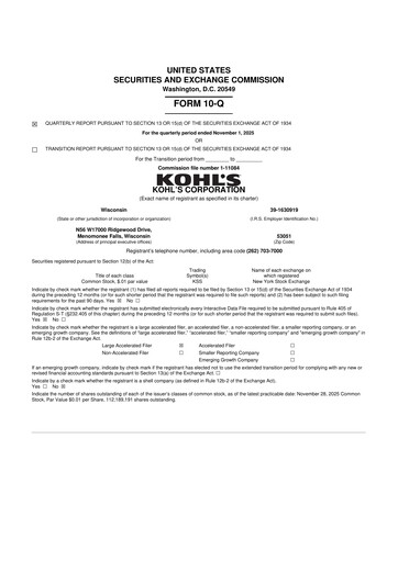 Thumbnail Kohl's
 10-Q Quarterly Report FY2025 