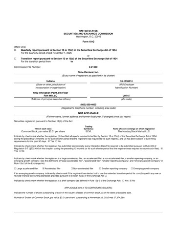 Thumbnail Shoe Carnival
 10-Q Quarterly Report FY2025 