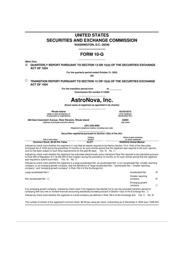 Miniature AstroNova, Inc. 10-Q Rapport trimestriel 2026 