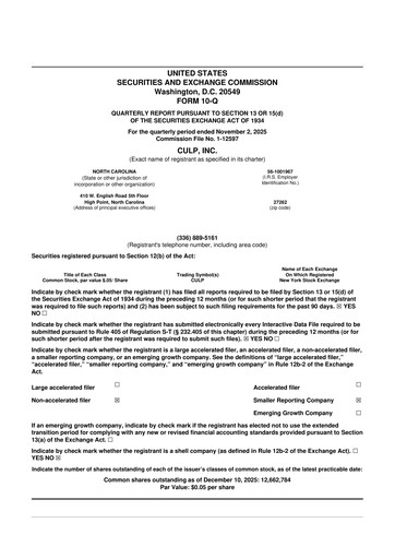 Thumbnail Culp, Inc. 10-Q Quarterly Report FY2026 