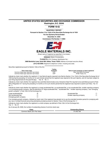 Thumbnail Eagle Materials
 10-Q Quarterly Report FY2026 