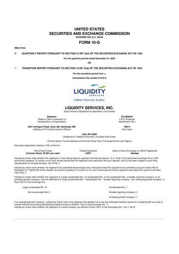 Miniature Liquidity Services
 10-Q Rapport trimestriel 2026 