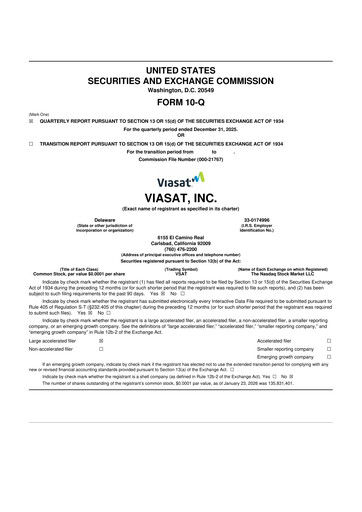 Miniature ViaSat 10-Q Rapport trimestriel 2026 