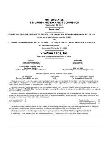 Thumbnail VivoSim Labs 10-Q Quarterly Report FY2025 