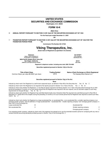 Miniature Viking Therapeutics
 10-K Rapport annuel 2025