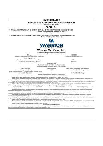 Thumbnail Warrior Met Coal
 10-K Annual Report 2025