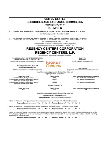 Thumbnail Regency Centers
 10-K Annual Report 2025