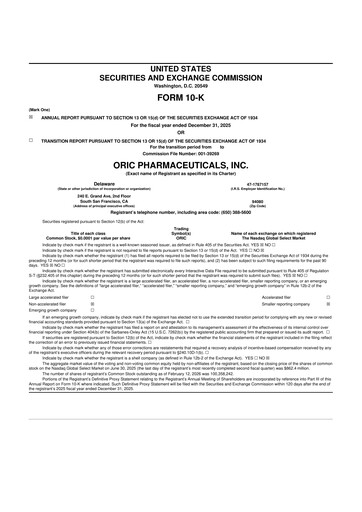 Thumbnail ORIC Pharmaceuticals
 10-K Annual Report 2025