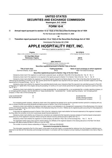 Thumbnail Apple Hospitality REIT
 10-K Annual Report 2025