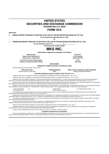Miniature MKS Instruments 10-K Rapport annuel 2025