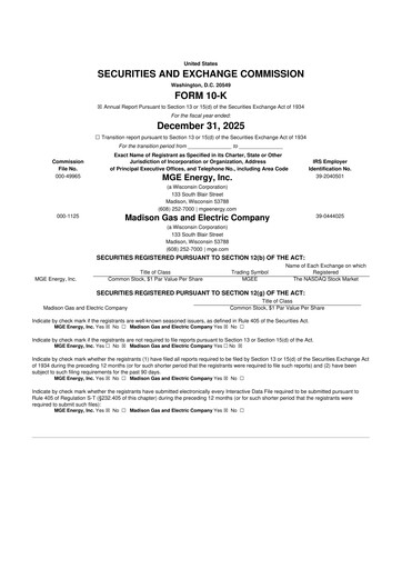 Thumbnail MGE Energy
 10-K Annual Report 2025