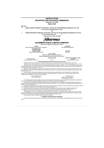 Thumbnail Alkermes 10-K Annual Report 2025