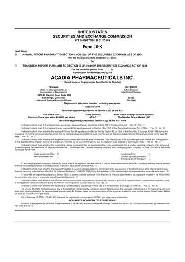 Thumbnail ACADIA Pharmaceuticals 10-K Annual Report 2025