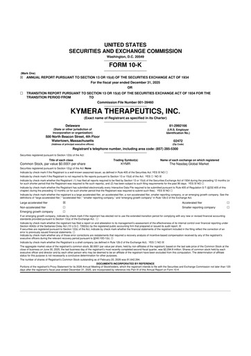 Thumbnail Kymera Therapeutics 10-K Annual Report 2025