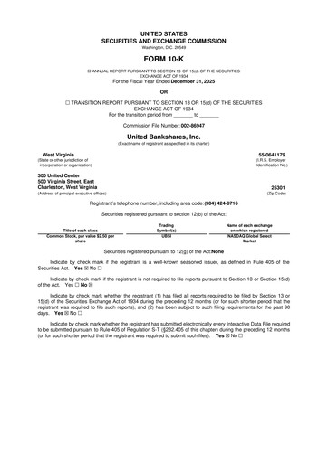 Thumbnail United Bankshares 10-K Annual Report 2025