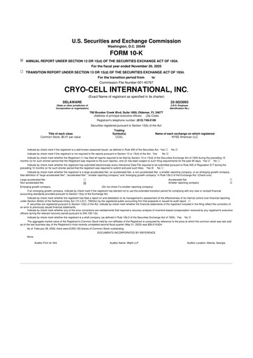 Thumbnail Cryo-Cell International 10-K Annual Report 2025