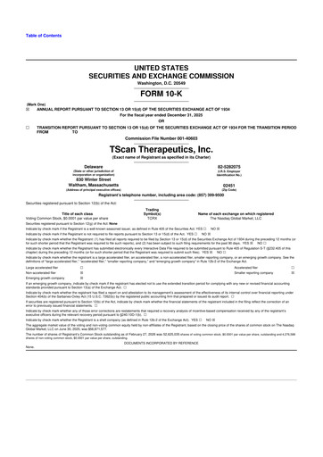 Thumbnail TScan Therapeutics 10-K Annual Report 