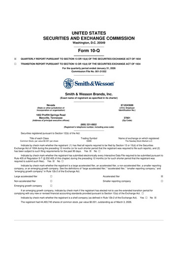 Thumbnail Smith & Wesson 10-Q Quarterly Report FY2026 